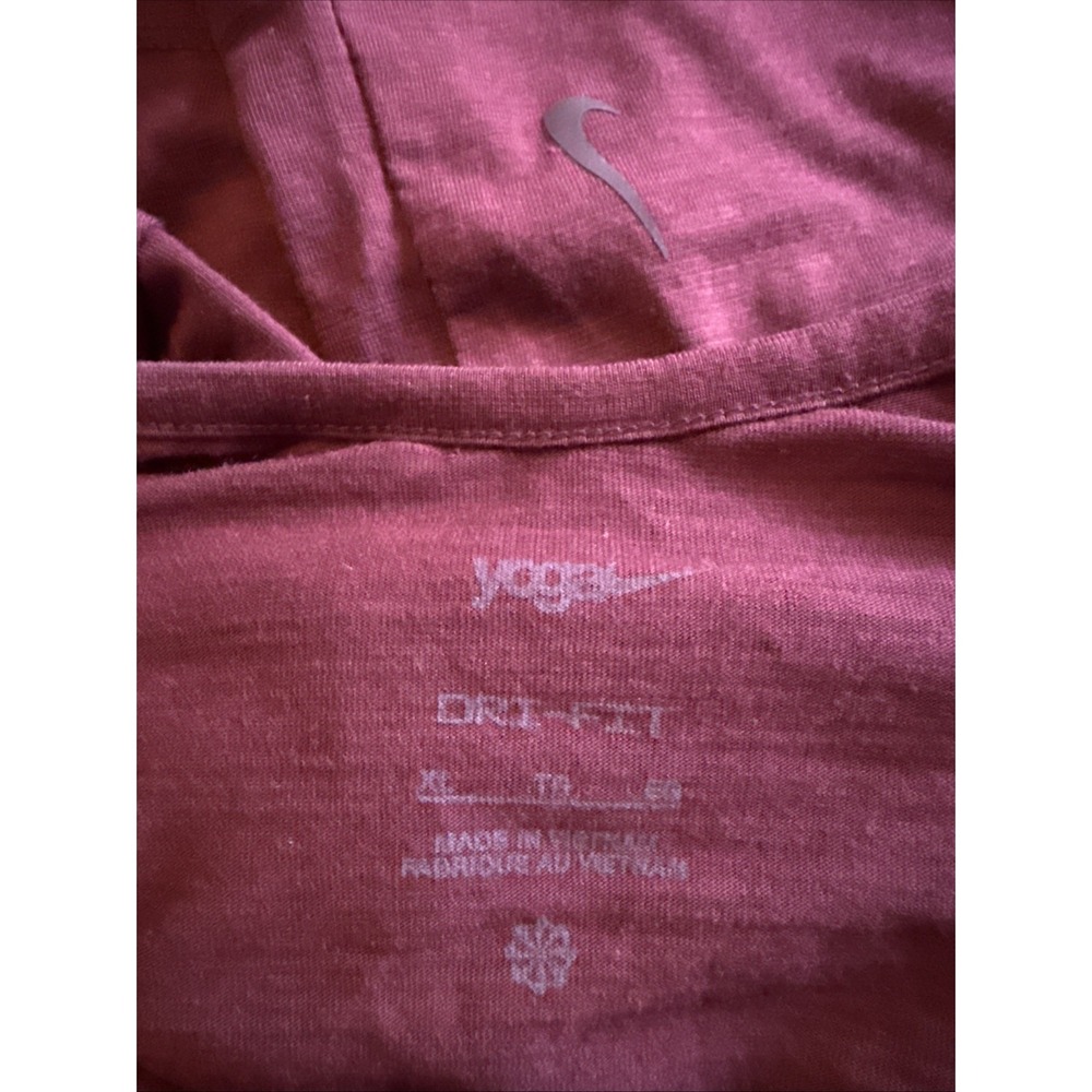 Nike Yoga Dri-Fit Open Back SS Burgundy W/Shimmer Piping Feminine Relaxed Top - Picture 3 of 11